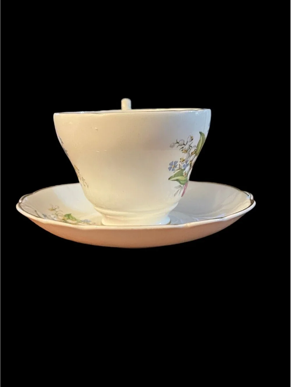 VTG Regency English Bone China Lily of Valley Floral Tea Cup & Saucer Gold Trim